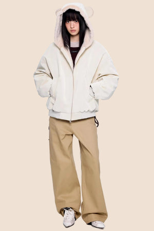 Faux Suede Hooded Fur Coat