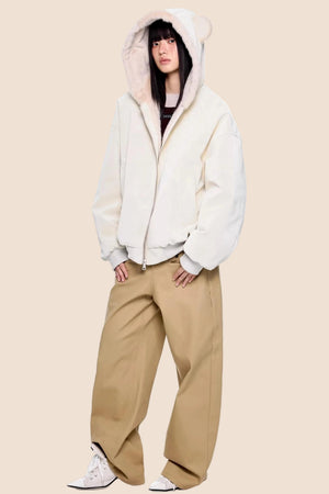 Faux Suede Hooded Fur Coat