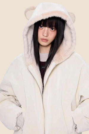Faux Suede Hooded Fur Coat