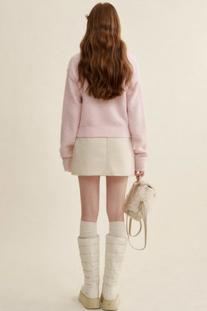 Feline Jacquard Pink Knit Sweater