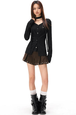 Fine Ribbed Knit Cardigan Top
