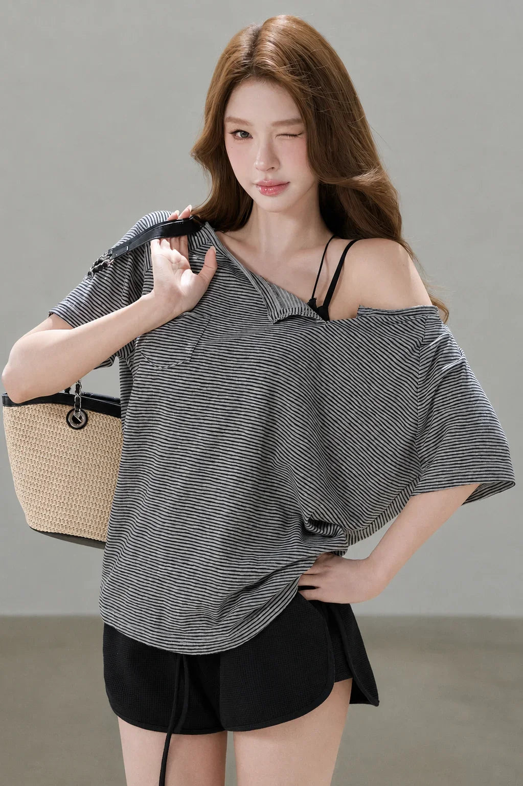 Fine Striped Double-Layered Top