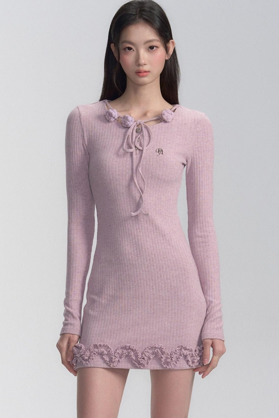 Fitted Lace-Up Knit Dress