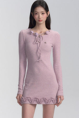 Fitted Lace-Up Knit Dress