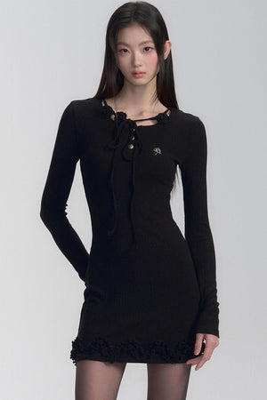 Fitted Lace-Up Knit Dress