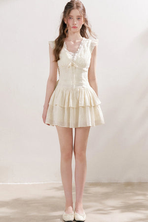 Five-Petal Flower Embroidered Cotton Cake Dress