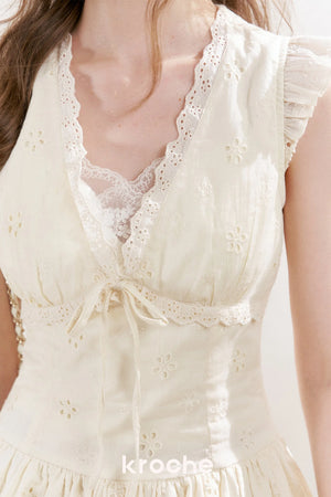 Five-Petal Flower Embroidered Cotton Cake Dress