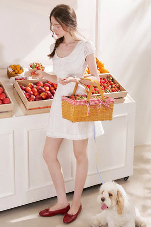 Five-Petal Flower Embroidered Cotton Doll Collar Dress