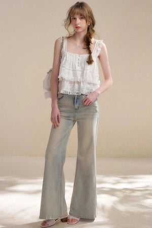 Five-Petal Flower Sequin Flare Jeans