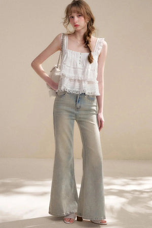 Five-Petal Flower Sequin Flare Jeans