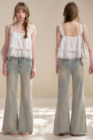 Five-Petal Flower Sequin Flare Jeans