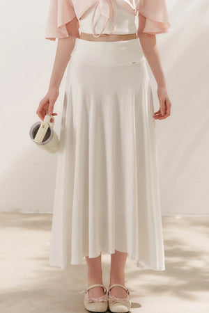 Flared Waist Draped A-Line Maxi Skirt