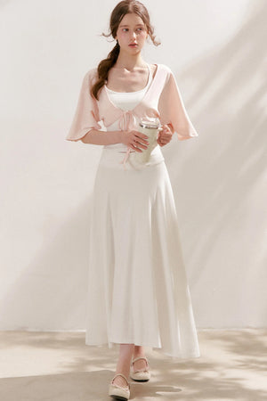 Flared Waist Draped A-Line Maxi Skirt