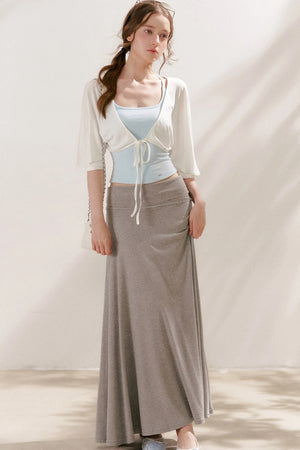 Flared Waist Draped A-Line Maxi Skirt