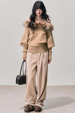 Fleece-Lined Wide-Leg Pants
