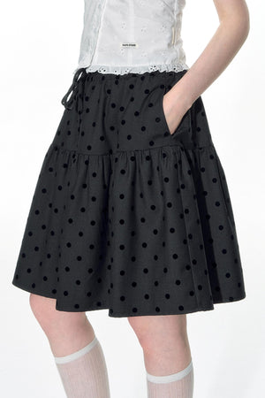 Flocked Polka Dot Umbrella Retro Skirt Set-Up