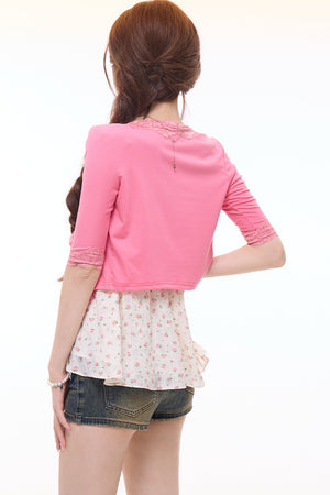 Floral Camisole Cardigan and Denim Shorts Set-Up