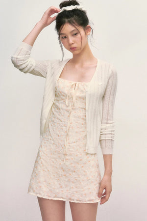 Floral Camisole Dress and Knit Cardigan Set-Up