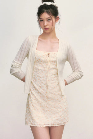 Floral Camisole Dress and Knit Cardigan Set-Up