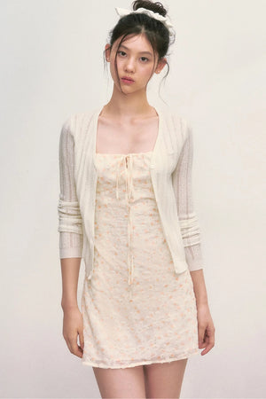 Floral Camisole Dress and Knit Cardigan Set-Up