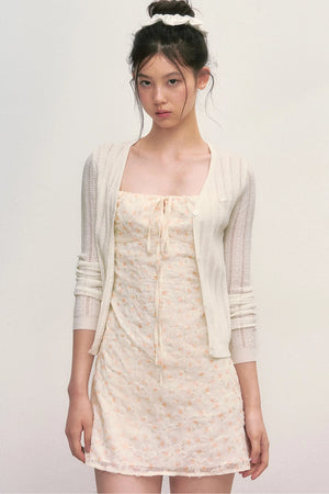 Floral Camisole Dress and Knit Cardigan Set-Up
