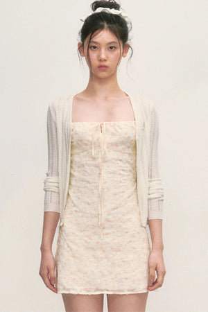 Floral Camisole Dress and Knit Cardigan Set-Up