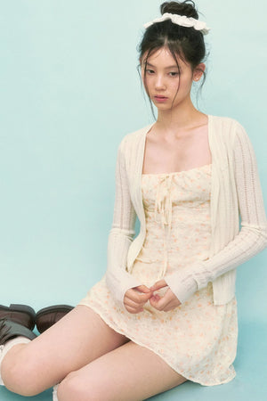 Floral Camisole Dress and Knit Cardigan Set-Up