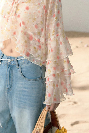 Floral Chiffon Ruffle Blouse