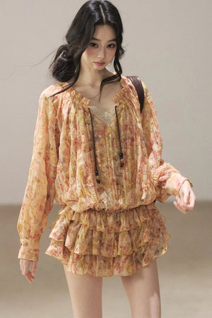 Floral Chiffon Shirt Dress And Leggings