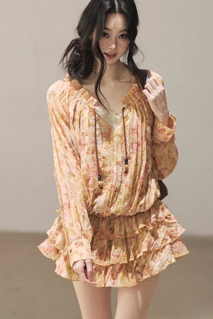 Floral Chiffon Shirt Dress And Leggings