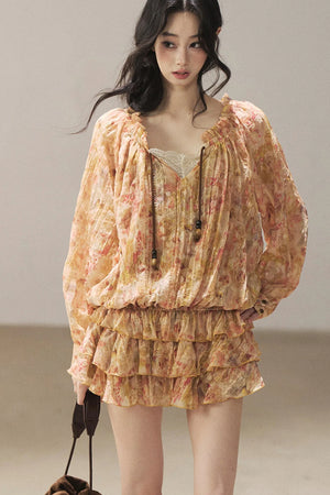 Floral Chiffon Shirt Dress And Leggings