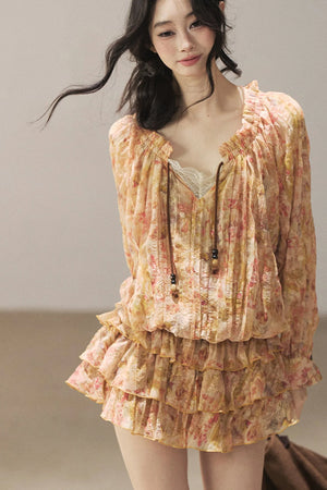 Floral Chiffon Shirt Dress And Leggings