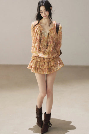 Floral Chiffon Shirt Dress And Leggings