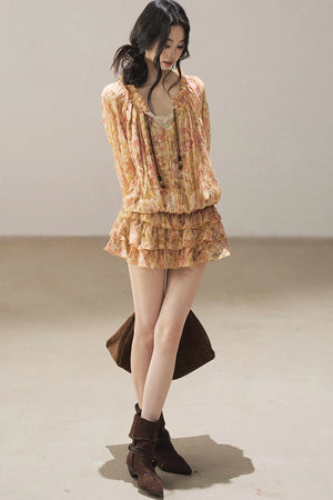 Floral Chiffon Shirt Dress And Leggings
