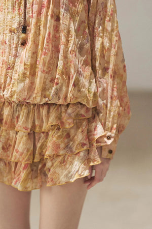 Floral Chiffon Shirt Dress And Leggings