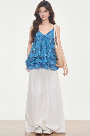 Floral Cotton Linen Camisole Set-Up