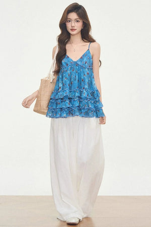 Floral Cotton Linen Camisole Set-Up
