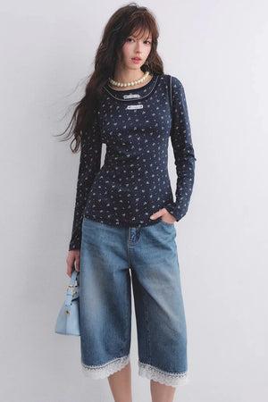 Floral Curved-Edge Vest Set