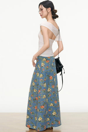 Floral Denim Skirt Set-Up