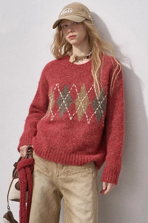 Floral Diamond Knit Sweater