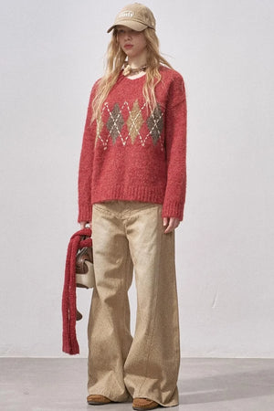 Floral Diamond Knit Sweater