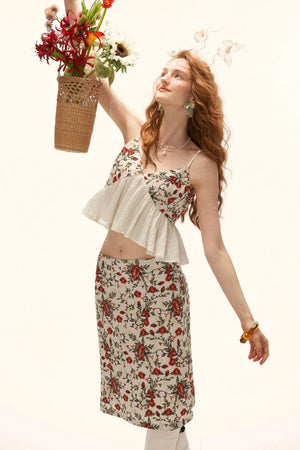 Floral Embroidered Ruffled Camisole Top Set-Up