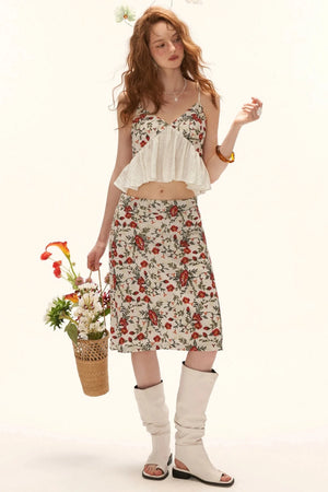 Floral Embroidered Ruffled Camisole Top Set-Up