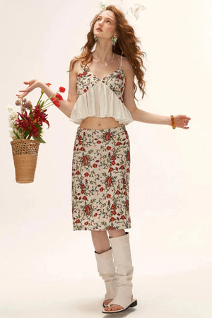 Floral Embroidered Ruffled Camisole Top Set-Up
