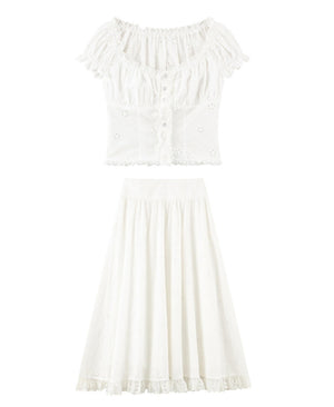 Floral Embroidered Top And Flared Skirt Set-Up