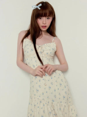 Floral Fishtail Suspender Long Dress Set-Up