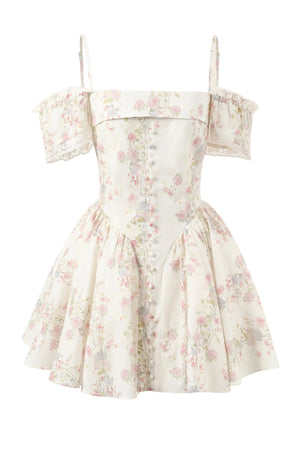 Floral Flutter Sleeve Puffy Dress