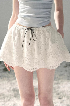 Floral Hollow-Out Puffy Skirt
