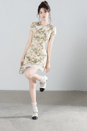 Floral Jacquard Doll Collar Dress