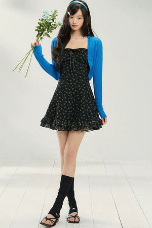 Floral Knit Cardigan & Dress Layered Top